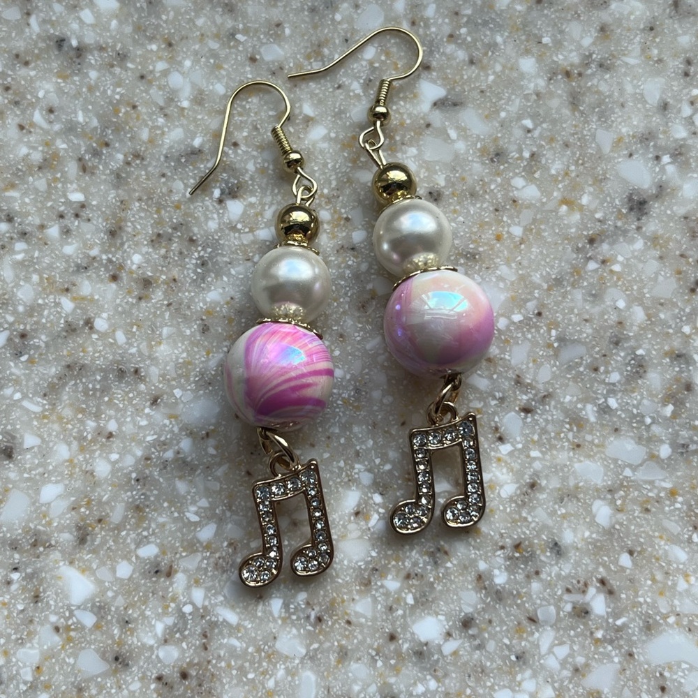 Pink and Gold Music Note Earrings
